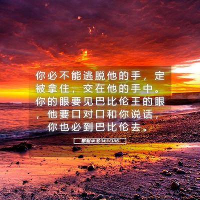 Picture 05 - 耶 利 米 书 34:3 CUVS - 你 必 不 能 逃 脱 他 的 手 ， 定 被 - Bible Verse Picture