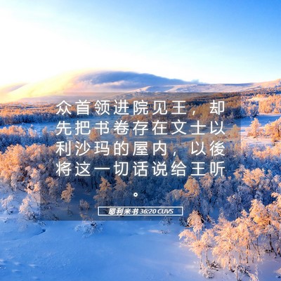 Picture 05 - 耶 利 米 书 36:20 CUVS - 众 首 领 进 院 见 王 ， 却 先 把 书 - Bible Verse Picture