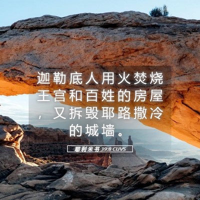 Picture 05 - 耶 利 米 书 39:8 CUVS - 迦 勒 底 人 用 火 焚 烧 王 宫 和 百 - Bible Verse Picture