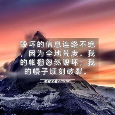 Picture 05 - 耶 利 米 书 4:20 CUVS - 毁 坏 的 信 息 连 络 不 绝 ， 因 为 - Bible Verse Picture