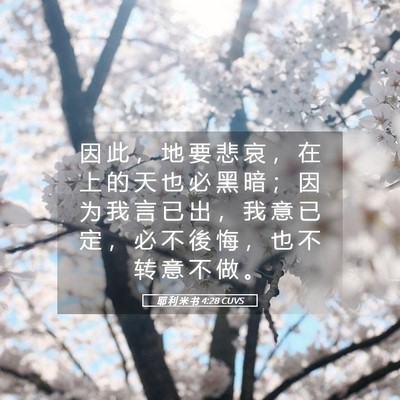 Picture 05 - 耶 利 米 书 4:28 CUVS - 因 此 ， 地 要 悲 哀 ， 在 上 的 天 - Bible Verse Picture