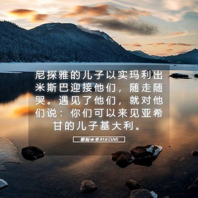Picture 05 - 耶 利 米 书 41:6 CUVS - 尼 探 雅 的 儿 子 以 实 玛 利 出 米 - Bible Verse Picture