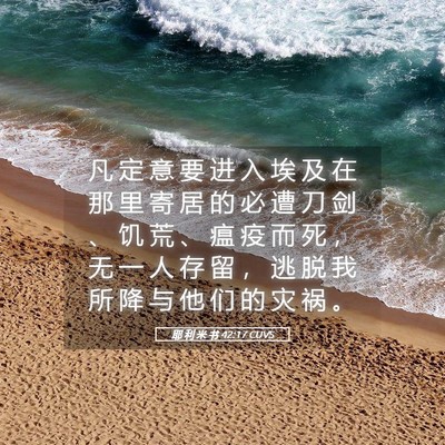 Picture 05 - 耶 利 米 书 42:17 CUVS - 凡 定 意 要 进 入 埃 及 在 那 里 寄 - Bible Verse Picture