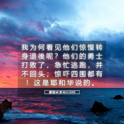 Picture 05 - 耶 利 米 书 46:5 CUVS - 我 为 何 看 见 他 们 惊 惶 转 身 退 - Bible Verse Picture
