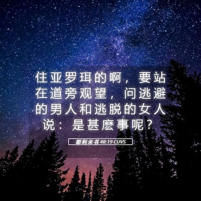 Picture 05 - 耶 利 米 书 48:19 CUVS - 住 亚 罗 珥 的 啊 ， 要 站 在 道 旁 - Bible Verse Picture