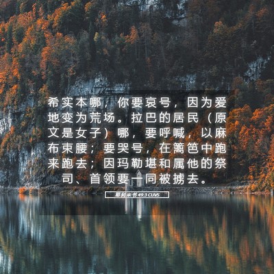 Picture 05 - 耶 利 米 书 49:3 CUVS - 希 实 本 哪 ， 你 要 哀 号 ， 因 为 - Bible Verse Picture