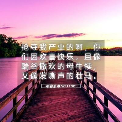 Picture 05 - 耶 利 米 书 50:11 CUVS - 抢 夺 我 产 业 的 啊 ， 你 们 因 欢 - Bible Verse Picture