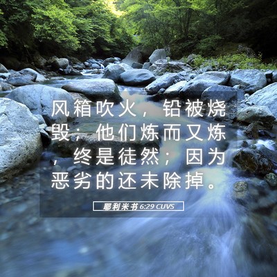 Picture 05 - 耶 利 米 书 6:29 CUVS - 风 箱 吹 火 ， 铅 被 烧 毁 ； 他 们 - Bible Verse Picture
