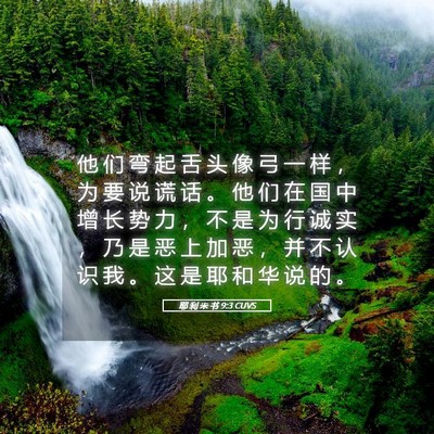 Picture 05 - 耶 利 米 书 9:3 CUVS - 他 们 弯 起 舌 头 像 弓 一 样 ， 为 - Bible Verse Picture