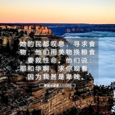 Picture 05 - 耶 利 米 哀 歌 1:11 CUVS - 她 的 民 都 叹 息 ， 寻 求 食 物 ； - Bible Verse Picture