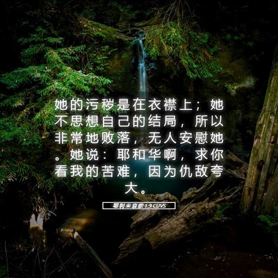 Picture 05 - 耶 利 米 哀 歌 1:9 CUVS - 她 的 污 秽 是 在 衣 襟 上 ； 她 不 - Bible Verse Picture