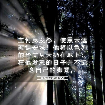 Picture 05 - 耶 利 米 哀 歌 2:1 CUVS - 主 何 竟 发 怒 ， 使 黑 云 遮 蔽 锡 - Bible Verse Picture