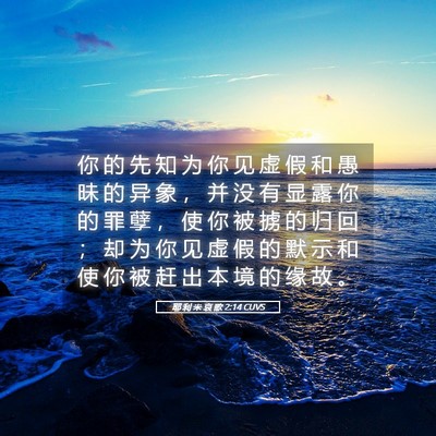 Picture 05 - 耶 利 米 哀 歌 2:14 CUVS - 你 的 先 知 为 你 见 虚 假 和 愚 昧 - Bible Verse Picture