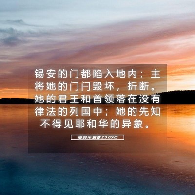 Picture 05 - 耶 利 米 哀 歌 2:9 CUVS - 锡 安 的 门 都 陷 入 地 内 ； 主 将 - Bible Verse Picture