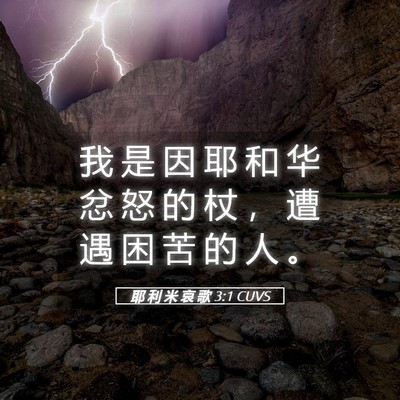 Picture 05 - 耶 利 米 哀 歌 3:1 CUVS - 我 是 因 耶 和 华 忿 怒 的 杖 ， 遭 - Bible Verse Picture