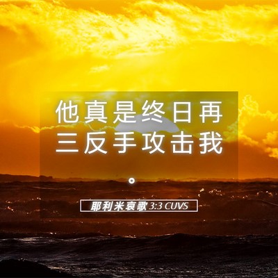Picture 05 - 耶 利 米 哀 歌 3:3 CUVS - 他 真 是 终 日 再 三 反 手 攻 击 我 - Bible Verse Picture