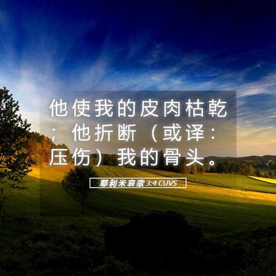 Picture 05 - 耶 利 米 哀 歌 3:4 CUVS - 他 使 我 的 皮 肉 枯 乾 ； 他 折 断 - Bible Verse Picture