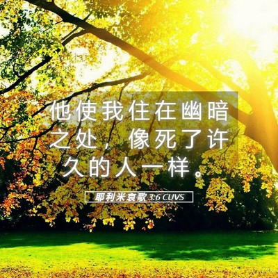 Picture 05 - 耶 利 米 哀 歌 3:6 CUVS - 他 使 我 住 在 幽 暗 之 处 ， 像 死 - Bible Verse Picture