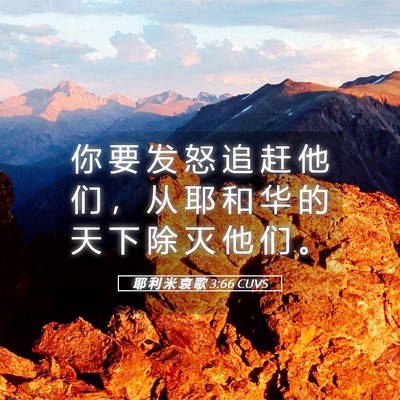 Picture 05 - 耶 利 米 哀 歌 3:66 CUVS - 你 要 发 怒 追 赶 他 们 ， 从 耶 和 - Bible Verse Picture