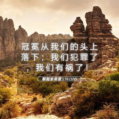 Picture 05 - 耶 利 米 哀 歌 5:16 CUVS - 冠 冕 从 我 们 的 头 上 落 下 ； 我 - Bible Verse Picture