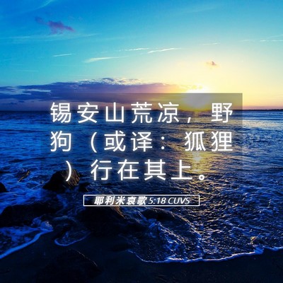 Picture 05 - 耶 利 米 哀 歌 5:18 CUVS - 锡 安 山 荒 凉 ， 野 狗 （ 或 译 ： - Bible Verse Picture