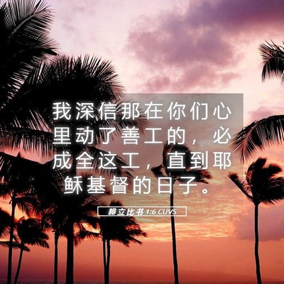 Picture 05 - 腓 立 比 书 1:6 CUVS - 我 深 信 那 在 你 们 心 里 动 了 善 - Bible Verse Picture