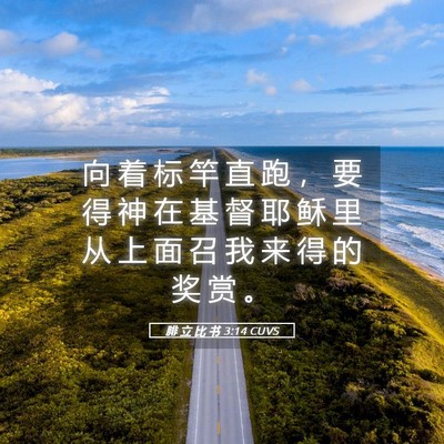 Picture 05 - 腓 立 比 书 3:14 CUVS - 向 着 标 竿 直 跑 ， 要 得 神 在 基 - Bible Verse Picture