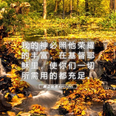 Picture 05 - 腓 立 比 书 4:19 CUVS - 我 的 神 必 照 他 荣 耀 的 丰 富 ， - Bible Verse Picture