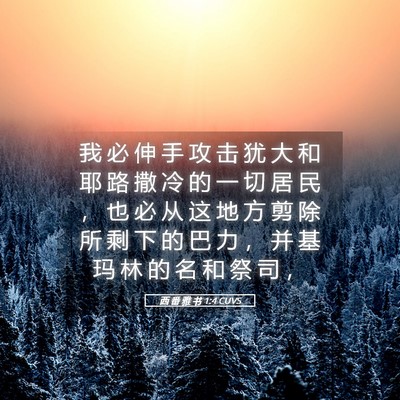 Picture 05 - 西 番 雅 书 1:4 CUVS - 我 必 伸 手 攻 击 犹 大 和 耶 路 撒 - Bible Verse Picture