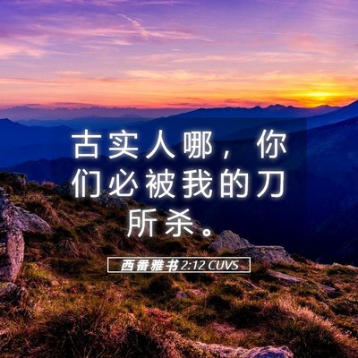 Picture 05 - 西 番 雅 书 2:12 CUVS - 古 实 人 哪 ， 你 们 必 被 我 的 刀 - Bible Verse Picture