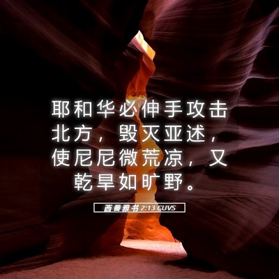 Picture 05 - 西 番 雅 书 2:13 CUVS - 耶 和 华 必 伸 手 攻 击 北 方 ， 毁 - Bible Verse Picture