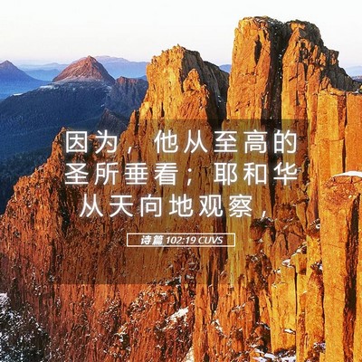 Picture 05 - 诗 篇 102:19 CUVS - 因 为 ， 他 从 至 高 的 圣 所 垂 看 - Bible Verse Picture