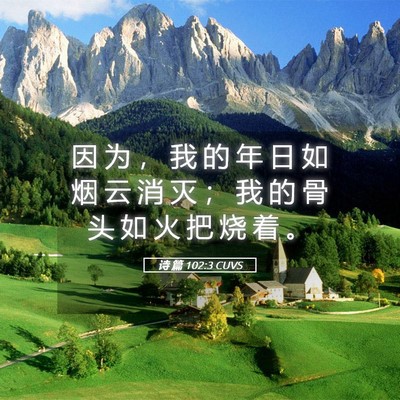 Picture 05 - 诗 篇 102:3 CUVS - 因 为 ， 我 的 年 日 如 烟 云 消 灭 - Bible Verse Picture