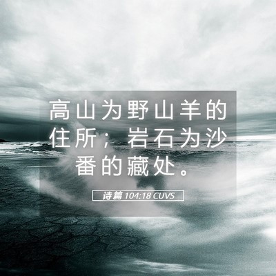 Picture 05 - 诗 篇 104:18 CUVS - 高 山 为 野 山 羊 的 住 所 ； 岩 石 - Bible Verse Picture