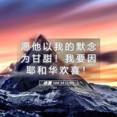 Picture 05 - 诗 篇 104:34 CUVS - 愿 他 以 我 的 默 念 为 甘 甜 ！ 我 - Bible Verse Picture