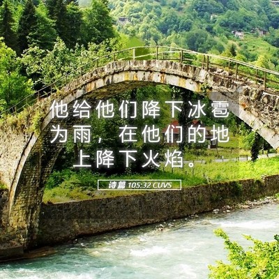 Picture 05 - 诗 篇 105:32 CUVS - 他 给 他 们 降 下 冰 雹 为 雨 ， 在 - Bible Verse Picture