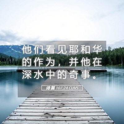 Picture 05 - 诗 篇 107:24 CUVS - 他 们 看 见 耶 和 华 的 作 为 ， 并 - Bible Verse Picture