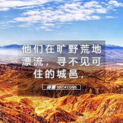 Picture 05 - 诗 篇 107:4 CUVS - 他 们 在 旷 野 荒 地 漂 流 ， 寻 不 - Bible Verse Picture