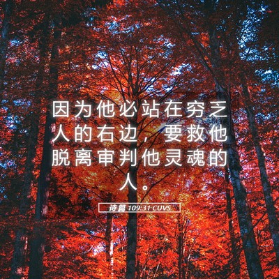 Picture 05 - 诗 篇 109:31 CUVS - 因 为 他 必 站 在 穷 乏 人 的 右 边 - Bible Verse Picture