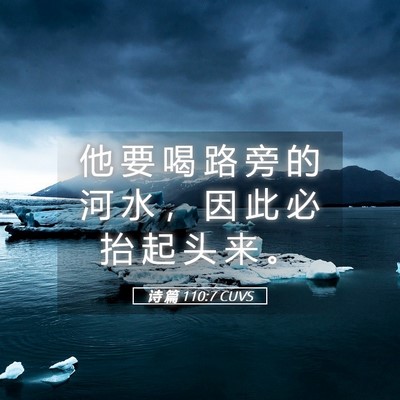 Picture 05 - 诗 篇 110:7 CUVS - 他 要 喝 路 旁 的 河 水 ， 因 此 必 - Bible Verse Picture