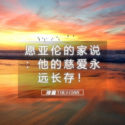 Picture 05 - 诗 篇 118:3 CUVS - 愿 亚 伦 的 家 说 ： 他 的 慈 爱 永 - Bible Verse Picture