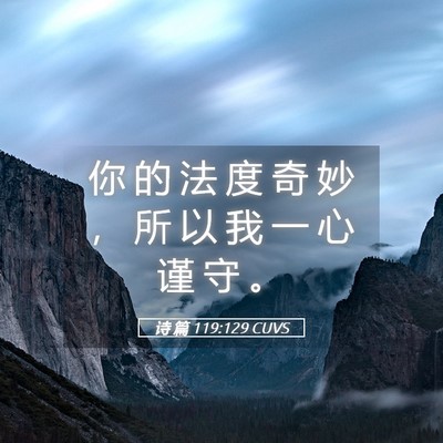 Picture 05 - 诗 篇 119:129 CUVS - 你 的 法 度 奇 妙 ， 所 以 我 一 心 - Bible Verse Picture