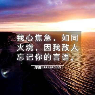 Picture 05 - 诗 篇 119:139 CUVS - 我 心 焦 急 ， 如 同 火 烧 ， 因 我 - Bible Verse Picture