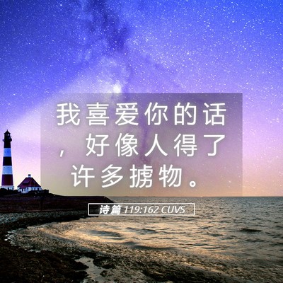 Picture 05 - 诗 篇 119:162 CUVS - 我 喜 爱 你 的 话 ， 好 像 人 得 了 - Bible Verse Picture