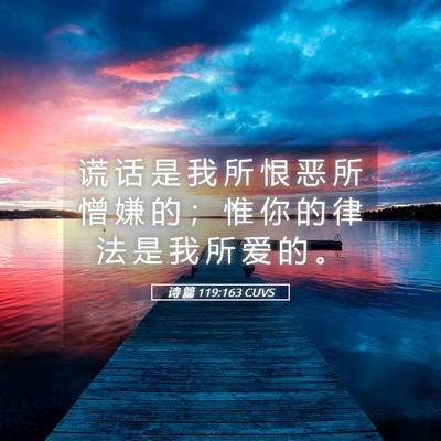 Picture 05 - 诗 篇 119:163 CUVS - 谎 话 是 我 所 恨 恶 所 憎 嫌 的 ； - Bible Verse Picture