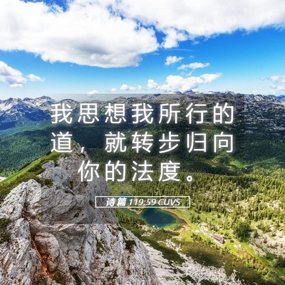 Picture 05 - 诗 篇 119:59 CUVS - 我 思 想 我 所 行 的 道 ， 就 转 步 - Bible Verse Picture