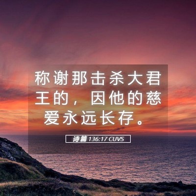 Picture 05 - 诗 篇 136:17 CUVS - 称 谢 那 击 杀 大 君 王 的 ， 因 他 - Bible Verse Picture