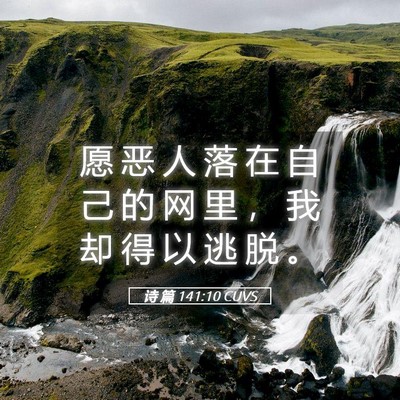 Picture 05 - 诗 篇 141:10 CUVS - 愿 恶 人 落 在 自 己 的 网 里 ， 我 - Bible Verse Picture