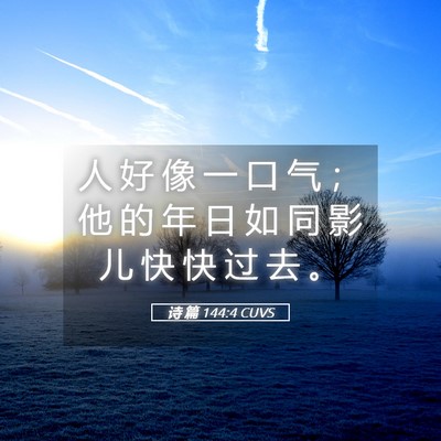 Picture 05 - 诗 篇 144:4 CUVS - 人 好 像 一 口 气 ； 他 的 年 日 如 - Bible Verse Picture