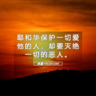 Picture 05 - 诗 篇 145:20 CUVS - 耶 和 华 保 护 一 切 爱 他 的 人 ， - Bible Verse Picture